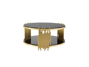 Table basse en verre noir double plateau en verre base en acier doré plateau rond style luxe table de centre