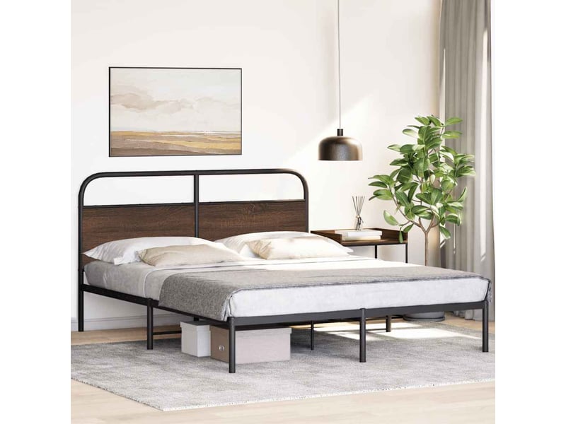  Lit double- lit adulte -  cadre de lit sans matelas 150x200 cm chêne marron  - Conforama C