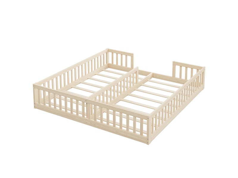  Lit enfant 90x200 cm en pin naturel, avec barrières et sommier, style minimaliste, 2 enfants  - Conforama E