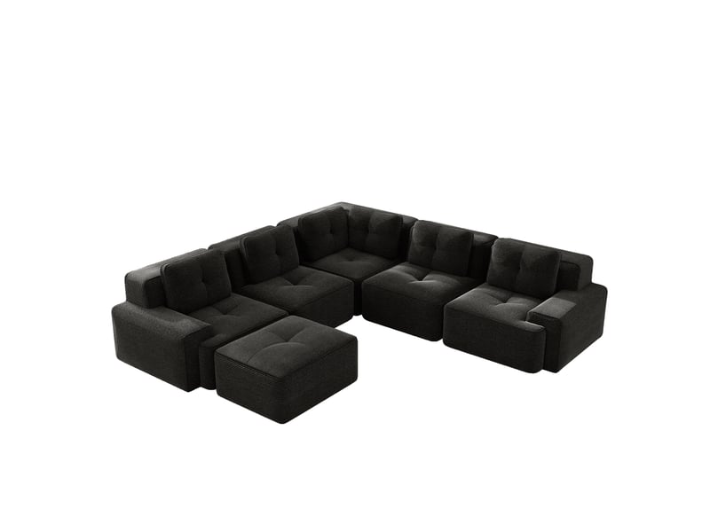  Canapé d'angle modulaire modenvie 5 places en velours côtelé noir, 295 x 295 x 69 cm, assise profonde 74 cm, mousse haute densité 32d, sans montage  - Conforama A