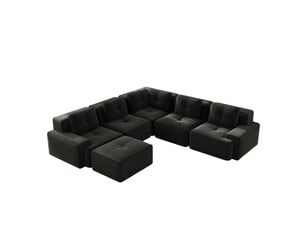 Canapé d'angle modulaire modenvie 5 places en velours côtelé noir, 295 x 295 x 69 cm, assise profonde 74 cm, mousse haute densité 32d, sans montage