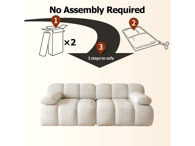 Canapé compressé 2 places 200x100x68 cm sans structure, sans montage, mousse haute résilience, assise profonde, tissu chenille blanc - Conforama E