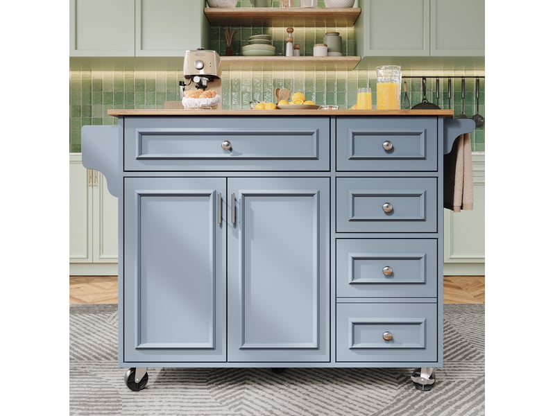  Îlot de cuisine desserte pliable 110 x 4575 x 92 cm en mdf et métal bleu clair  - Conforama E