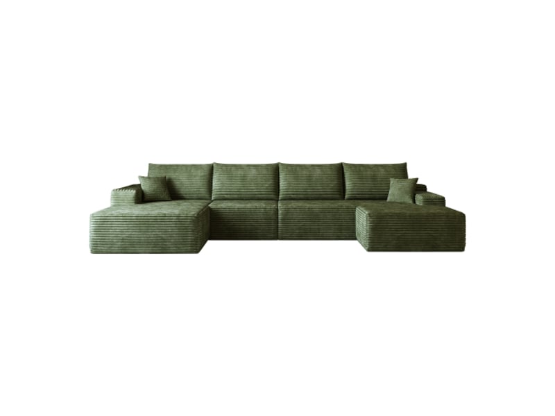Canapé d'angle modulaire 340 cm – méridienne en l, assise profonde, sans montage, vert - Conforama A
