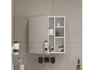 Armoire murale avec miroir 55x13x56 cm, rangement compartimenté, salle de bain, dressing, en mdf et verre, blanc