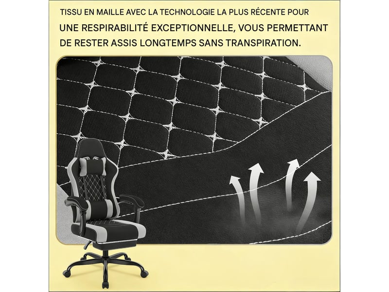  Fauteuil de bureau gamer massant pivotant tissu mesh noir et gris 70x70x127 cm T5828P490161 - Conforama E