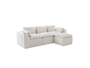 Canapé modulaire 3 places avec pouf assorti 256 x 161 x 75 cm velours côtelé beige