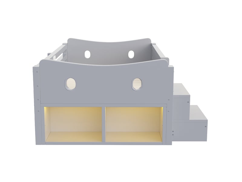  Lit enfant 90 × 200 cm 1 place sécurisé avec 4 tiroirs, led, usb et type-c, sans matelas, en bois, gris  - Conforama E