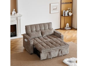 Canapé droit convertible EVRYAE 2 places Tissu marron avec coffre de rangement