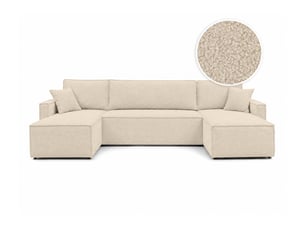 Canapé d'angle panoramique convertible LOUNGITUDE FARAH 6 places Tissu bouclette Beige