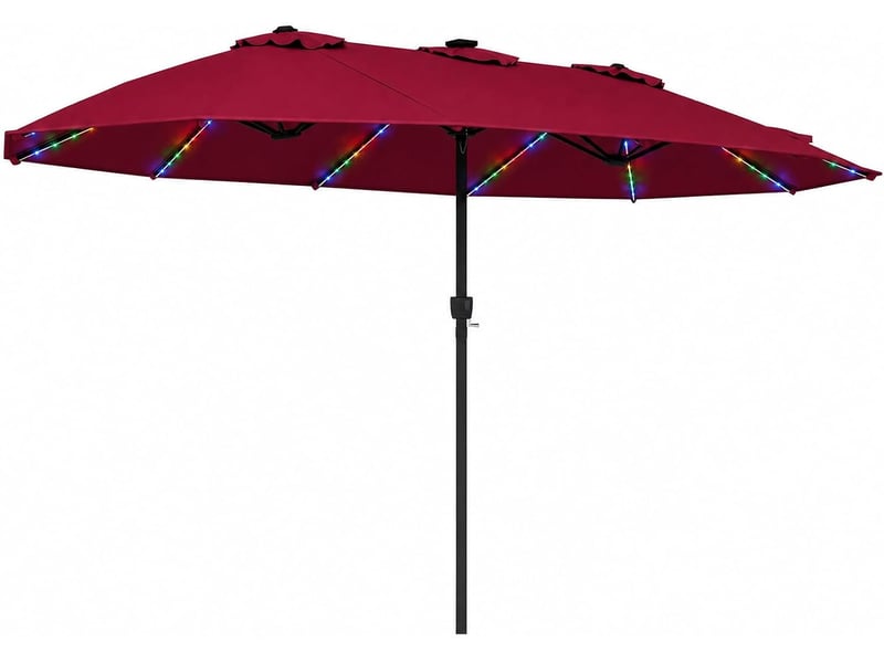  Parasol double à 12 baleines (rouge, 4,36 x 2,58 m, led, pied non inclus) | parasol rectangulaire avec manivelle, 144 led solaires, 12 modes  - Conforama A