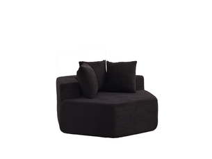 Fauteuil pouf modulable hexagonal avec trois coussins et dessous antidérapant en tissu bouclette noir