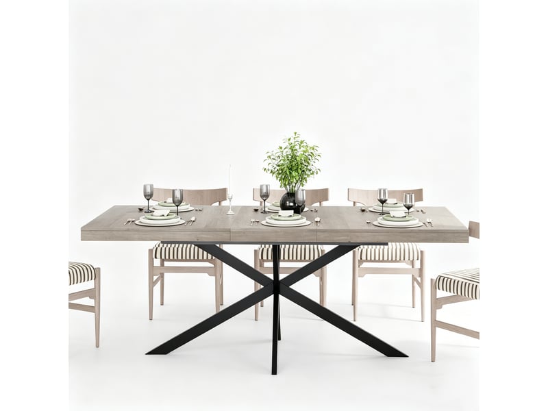 Table à manger extensible rectangulaire gris 140 à 180 cm pour 6 personnes - Conforama A