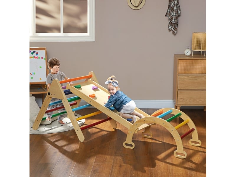  Structure d’escalade enfant 5 en 1 178x64,5x59 cm – multicolore – pliable avec rampe réglable et réversible  - Conforama B