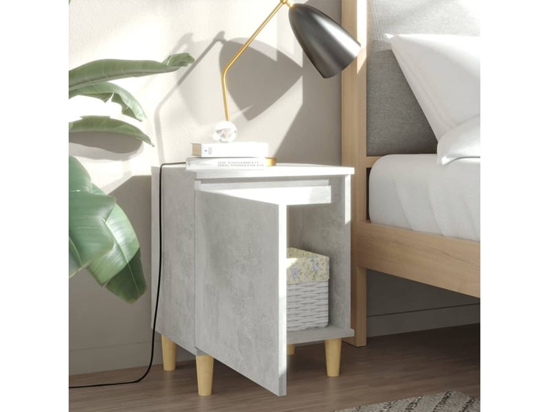  Tables de chevet avec pieds en bois 2 pièces gris béton 40x30x50cm  - Conforama C
