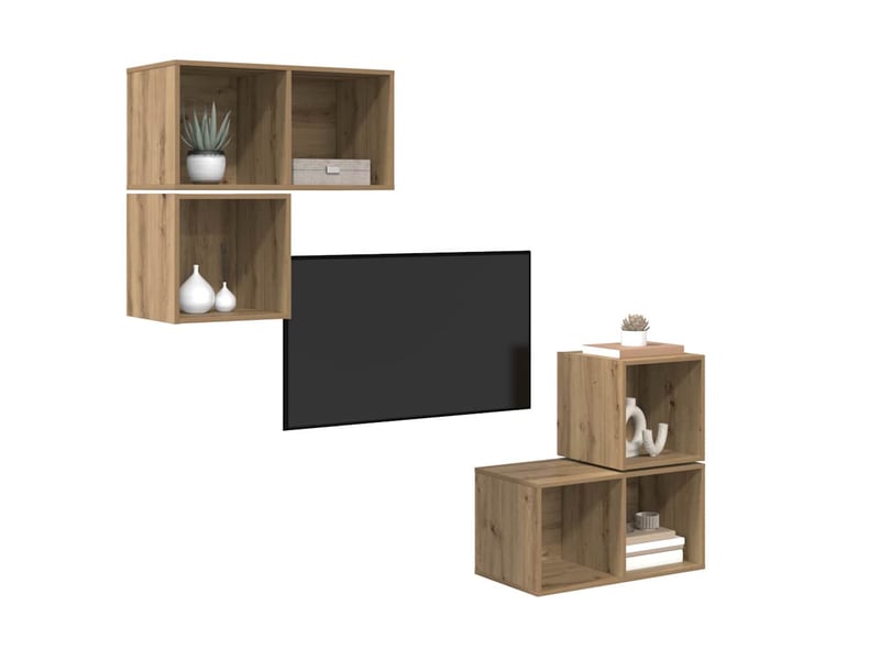  Ensemble meuble tv - banc tv - meuble de rangement 4 pcs chêne artisanal bois d'ingénierie  - Conforama C