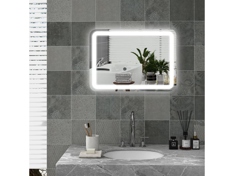  Miroir de salle de bain avec éclairage led 50 x 70 cm, miroir mural antibuée avec 3 températures de couleur réglables et fonction mémoire  - Conforama C
