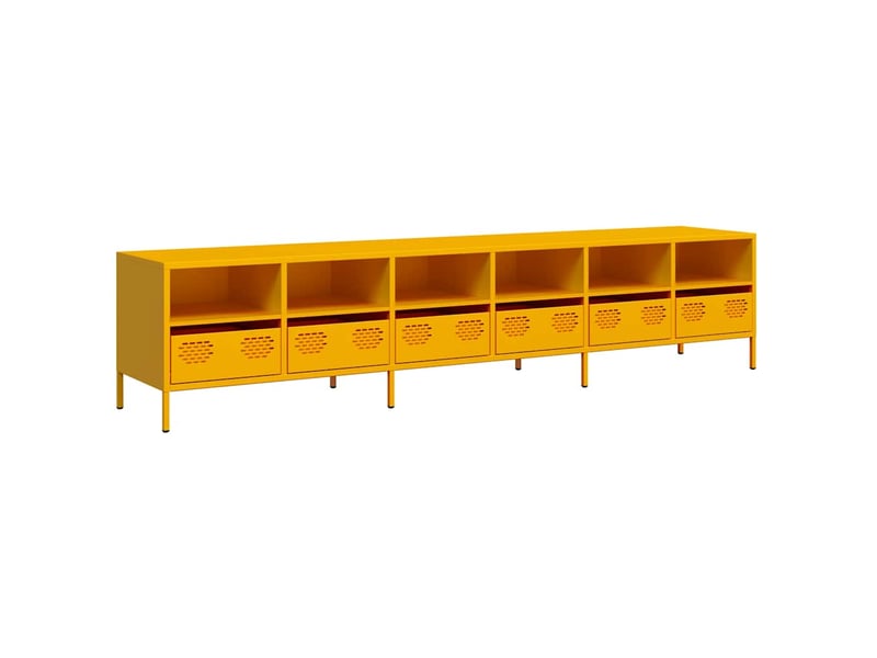  Meuble tv - banc tv - meuble de rangement jaune moutarde 202x39x43,5 cm acier laminé à froid  - Conforama A