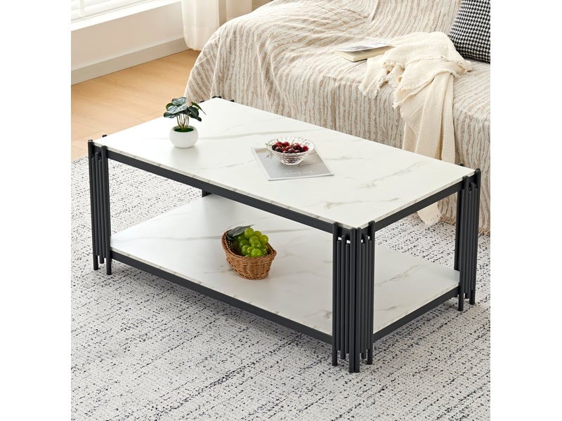  Table basse rectangulaire 114 x 64 x 46 cm, mdf et métal, blanc et noir  - Conforama E