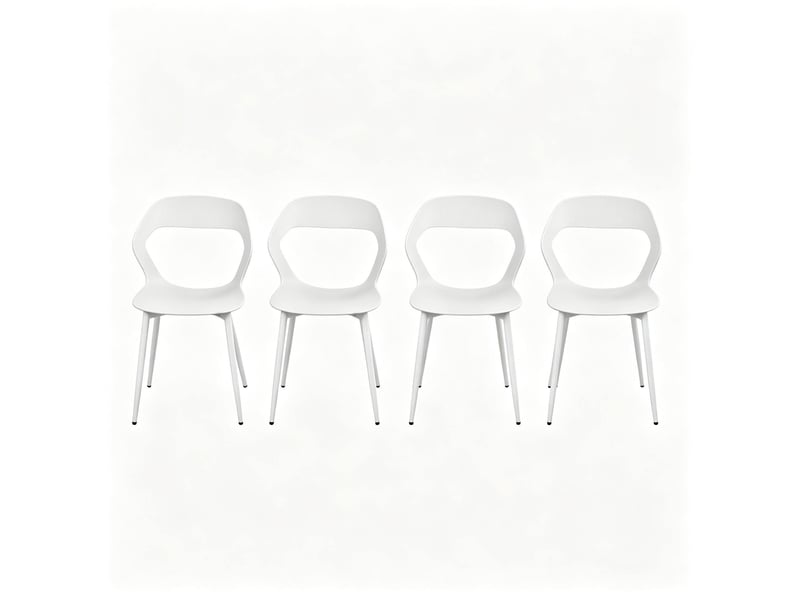  Lot de 4 chaises de salle à manger avec dossier ergonomique ajouré, polypropylène blanc et métal  - Conforama A