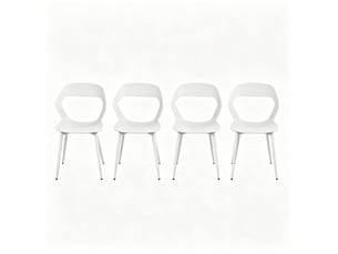 Lot de 4 chaises de salle à manger avec dossier ergonomique ajouré, polypropylène blanc et métal