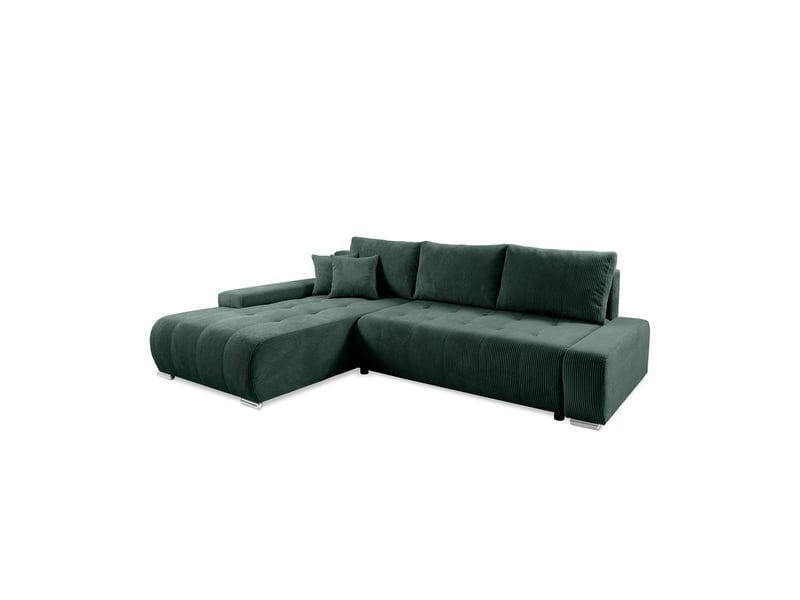  Canapé d'angle convertible velutti l velours côtelé poso vert, méridienne gauche avec coffre  - Conforama A