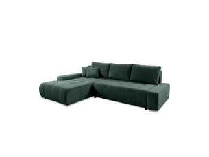 Canapé d'angle gauche convertible ULTRA  4 places Velours côtelé vert avec coffre de rangement
