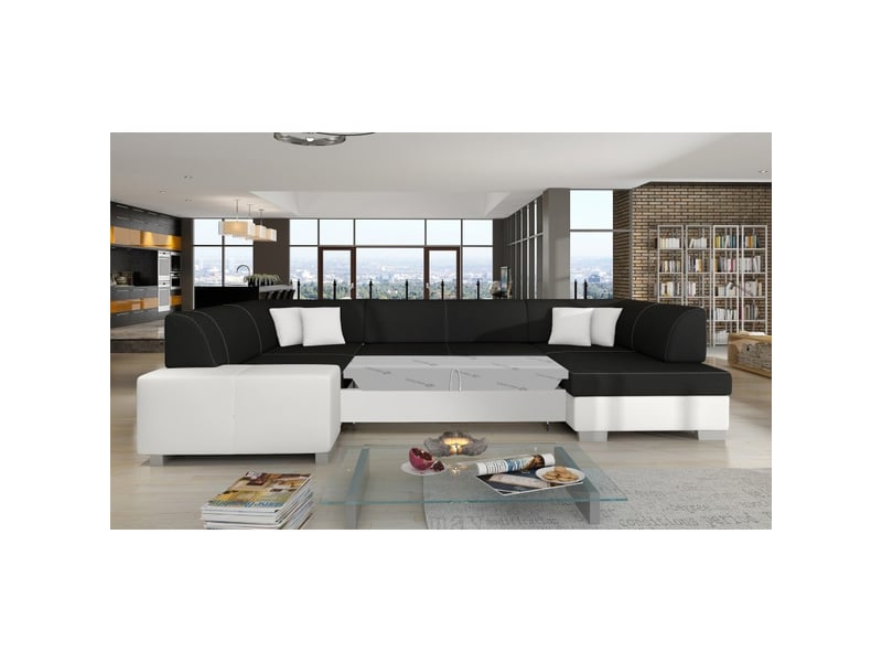 Canapé panoramique en u gris foncé & blanc convertible 6 places havane convertible 6 places - Conforama D
