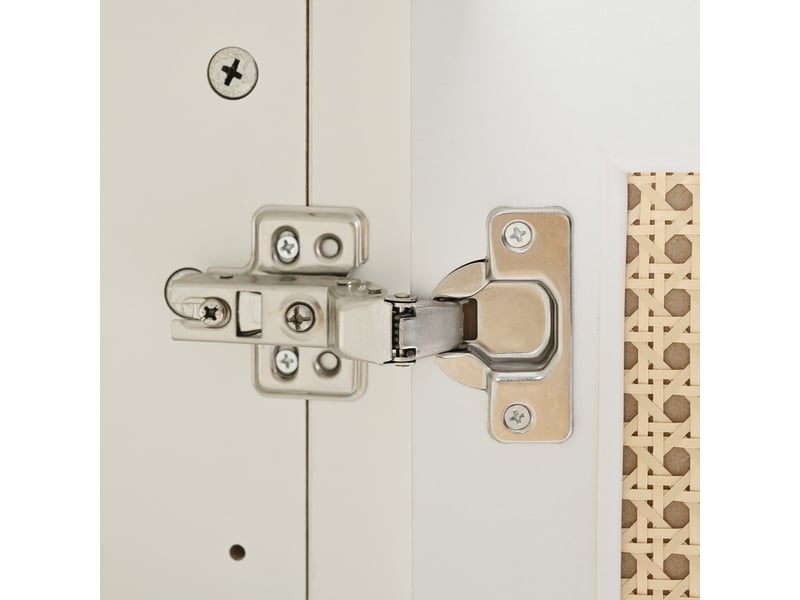  Buffet 4 portes en rotin synthétique avec étagères réglables pour salon 145×40×80 cm blanc  - Conforama D