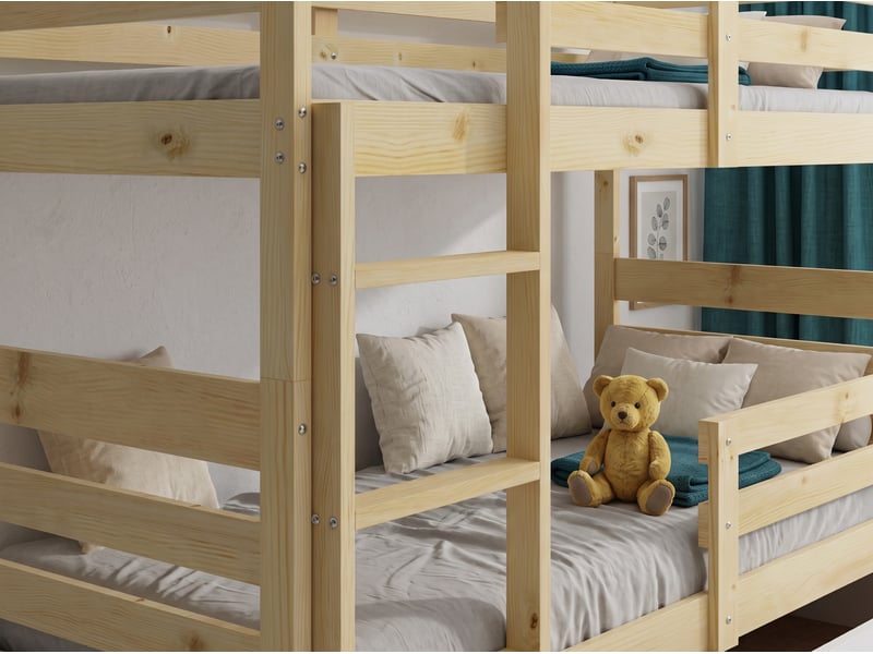  Lit superposé séparable 90x190 cm eric interbeds - bois massif de pin avec barrière et sommier - pin naturel  - Conforama E