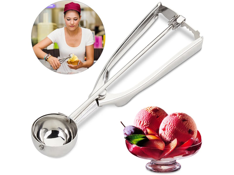  Cuillère à glace en acier inoxydable, cuillère à fruits et sorbets en acier inoxydable, à levier, ∅ 50 mm, glace, argent  - Conforama D