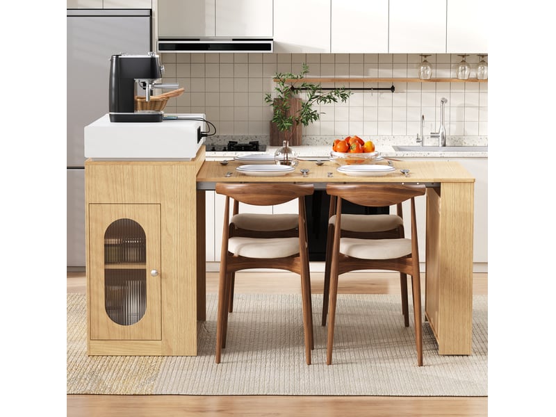  Îlot de cuisine 83x46x96 cm extensible mdf naturel et blanc  - Conforama C