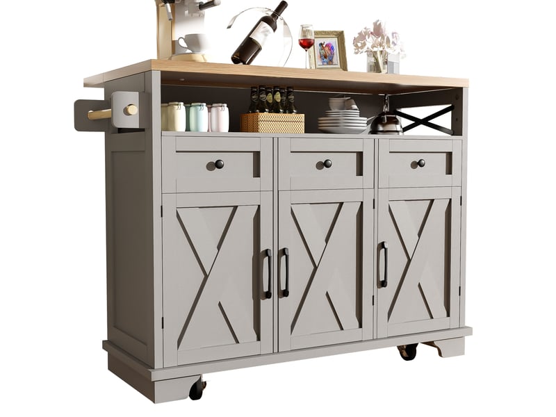  Desserte de cuisine 118 x 43-80 x 98 cm, plateau rabattable et roulettes, grise  - Conforama A