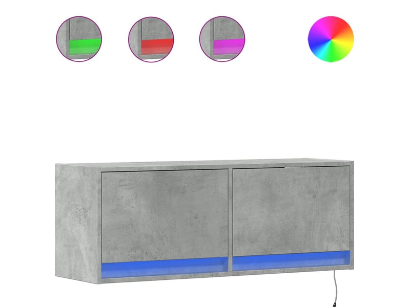  Meuble tv - banc tv - meuble de rangement mural avec lumières led gris béton 100x31x35 cm  - Conforama A