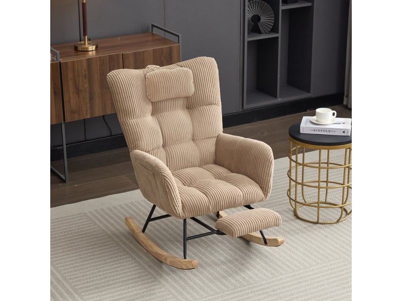  Fauteuil à bascule relax - 102x65x92 cm - avec repose-pieds invisible coussin cervical velours côtelé - marron  - Conforama B
