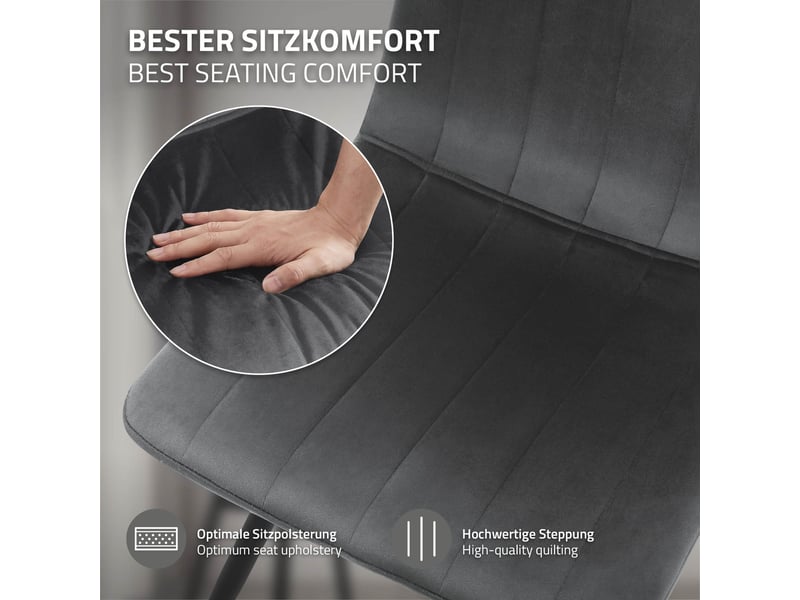  Ml-design chaise de salle à manger en velours, lot de 2, pivotante 360 degrés, avec dossier, pieds en métal, design moderne mid-century, patins réglables, pour cuisine salon, 120 kg, anthracite  - Conforama D