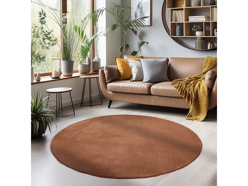 Tapis lavable rond en microfibre douce - marron 120x120cm SKY1201205400BROWN - Conforama B
