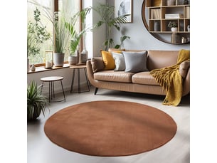 Tapis lavable rond en microfibre douce - marron 120x120cm