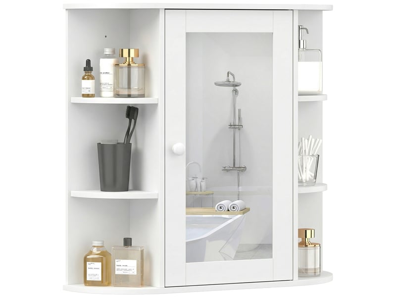 Armoire murale avec miroir salle de bain meuble miroir avec toilettes rangement 1 porte + étagères latérales - Conforama B