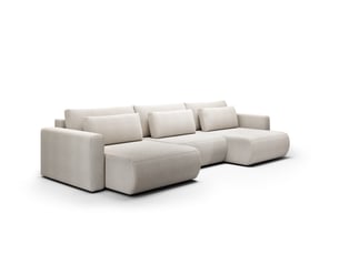 Canapé d'angle panoramique convertible 5 places Tissu gris avec coffre de rangement