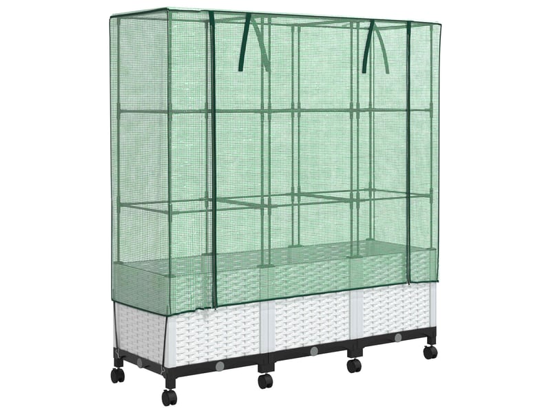  Jardinière - bac à fleurs de jardin avec couverture de serre et roues 3 pcs pp  - Conforama A