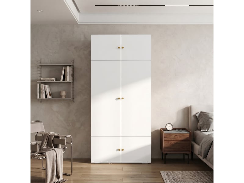  Armoire de chambre blanche 90x50x200 cm avec 1 penderie et 5 compartiments, portes battantes  - Conforama W