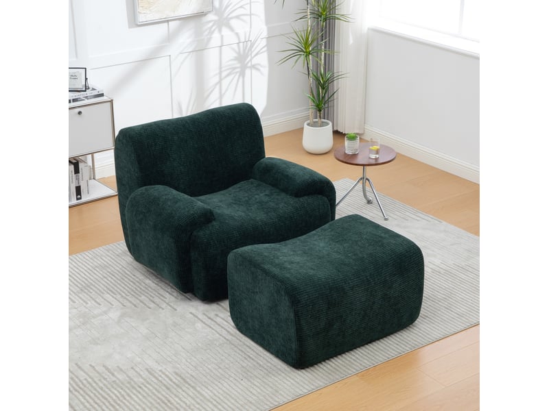 Fauteuil tcqpz en chenille avec repose-pieds 113 x 94 x 78,5 cm mousse haute élasticité 30d sans montage vert - Conforama B