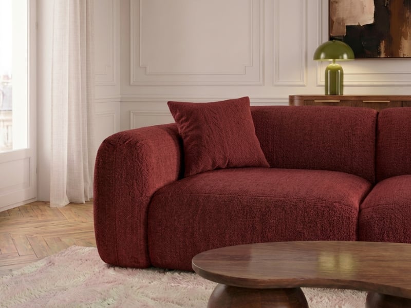  Bobochic canapé droit fixe 3 places siena tissu chenille rouge SIENA - Conforama D