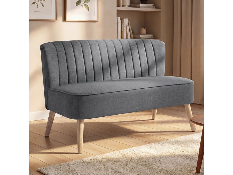 Canapé 2 places style scandinave piètement bois hévéa tissu gris  - Conforama B