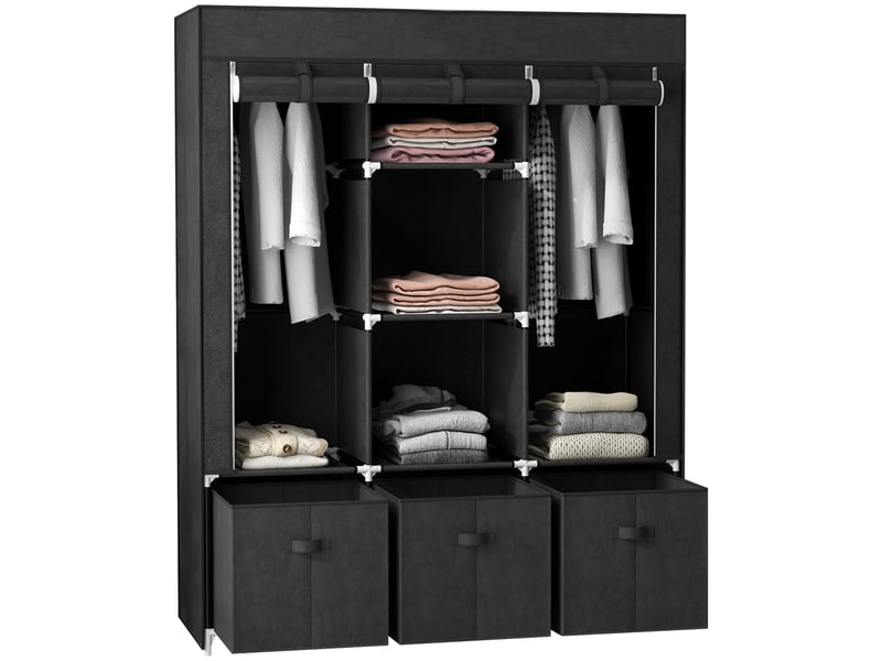  Armoire en tissu non tissé, pliable, avec 3 tiroirs, 125 cm x 43 cm x 162,5 cm, noire  - Conforama A