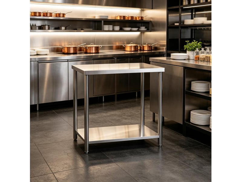  Table de travail 90 x 60 x 86 cm en acier inoxydable avec étagère inférieure argentée chicfurn  - Conforama C