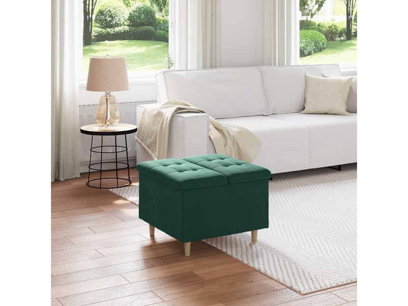  Ottoman, repose pied salon avec rangement vert foncé 60x60x45 cm velours  - Conforama B