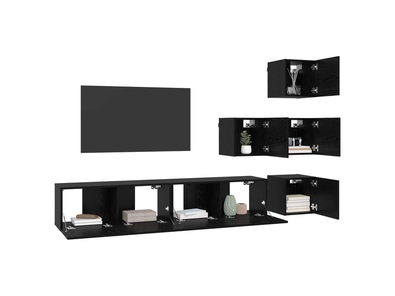  Ensemble meuble tv - banc tv - meuble de rangement 6 pcs chêne noir bois d'ingénierie  - Conforama C