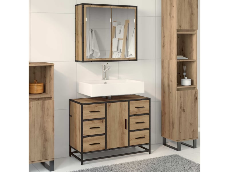  Ensemble de mobilier de salle de bain 2 pc chêne artisanal cf64049  - Conforama B